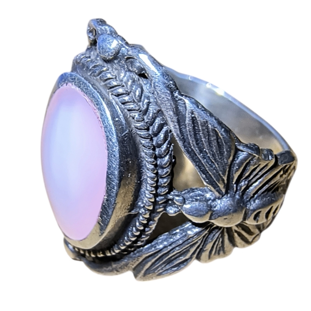 Pink Stone Silver Floral Statement Ring